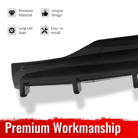 Fits 16-21 Tesla Model X LED Rear Bumper Diffuser Lip W/ 6-Fin PP Gloss Black