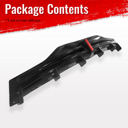 Fits 16-21 Tesla Model X LED Rear Bumper Diffuser Lip W/ 6-Fin PP Gloss Black