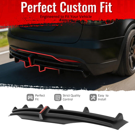 IKON MOTORSPORTS Rear Bumper Lip W/ Brake Light Lamp, Compatible with 2016-2021 Tesla Model X, Matte Black PP Shark Fin Rear Lower Spoiler Air Dam Chin Valance Splitter 1PC