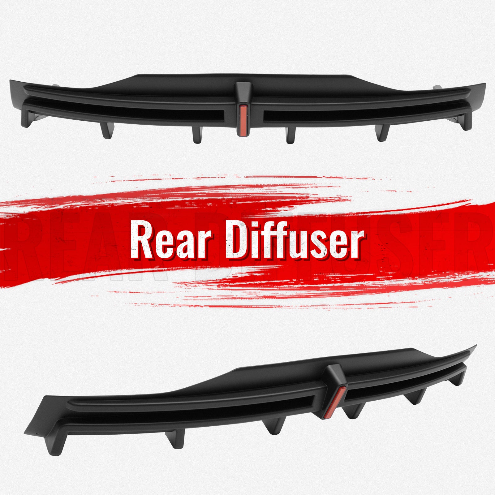 Fits 16-21 Tesla Model X LED Rear Bumper Diffuser Lip W/ 6-Fin PP Matte Black