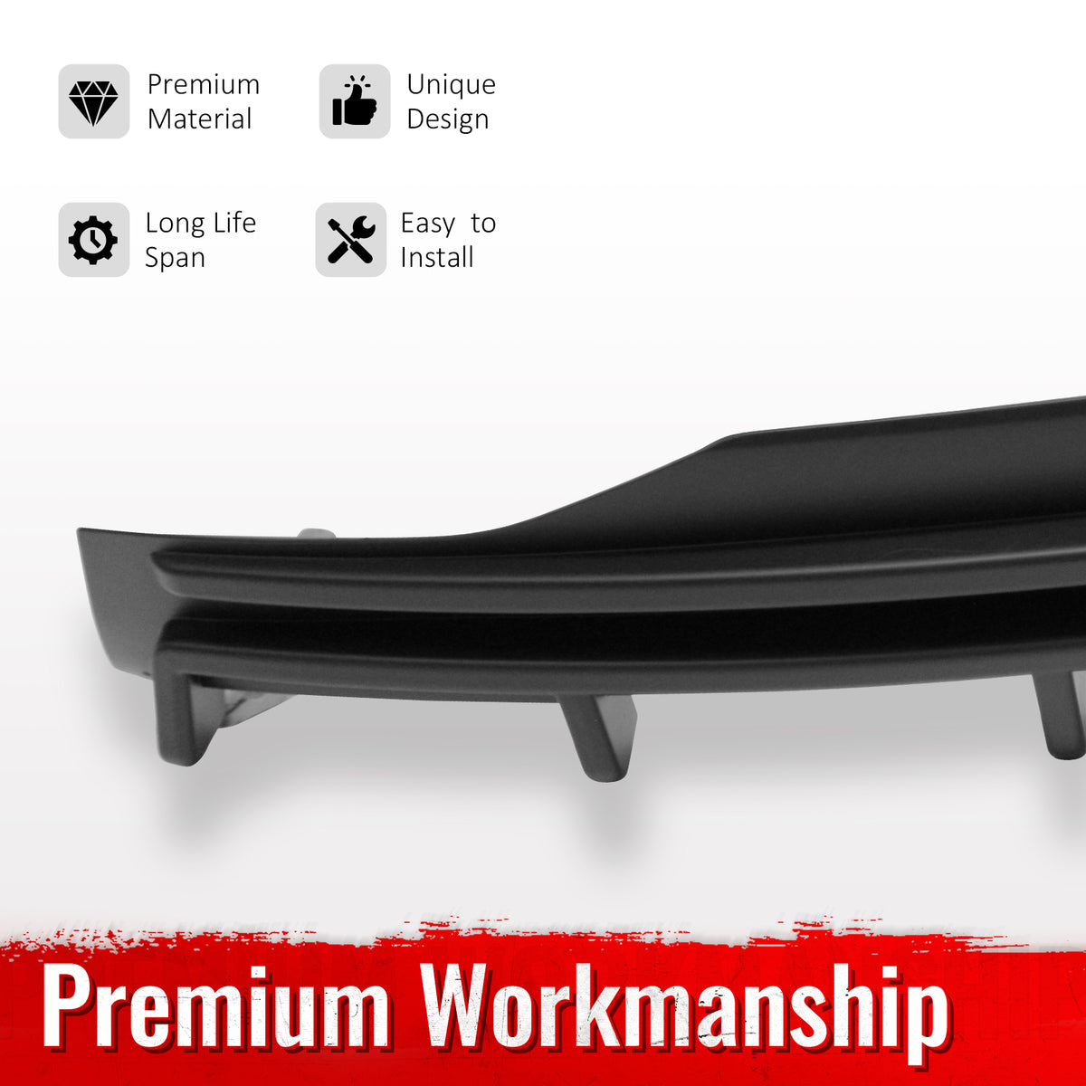 Fits 16-21 Tesla Model X LED Rear Bumper Diffuser Lip W/ 6-Fin PP Matte Black