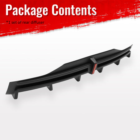 Fits 16-21 Tesla Model X LED Rear Bumper Diffuser Lip W/ 6-Fin PP Matte Black