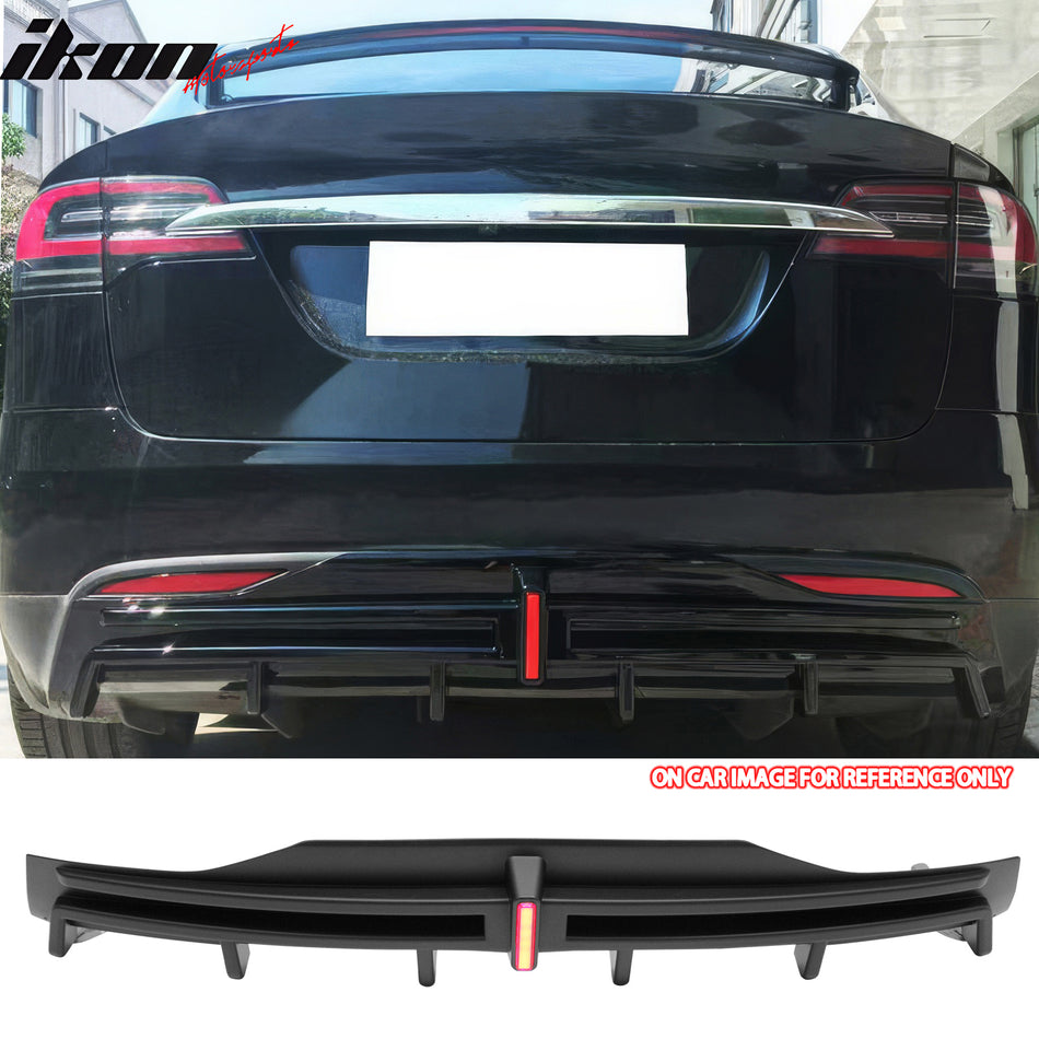 2016-2021 Tesla Model X Rear Diffuser Lip W/ LED Brake Light Lamp Matte Black PP