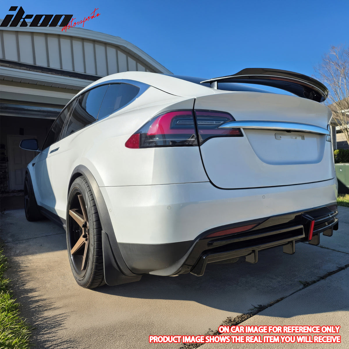 Fits 16-21 Tesla Model X LED Rear Bumper Diffuser Lip W/ 6-Fin PP Matte Black