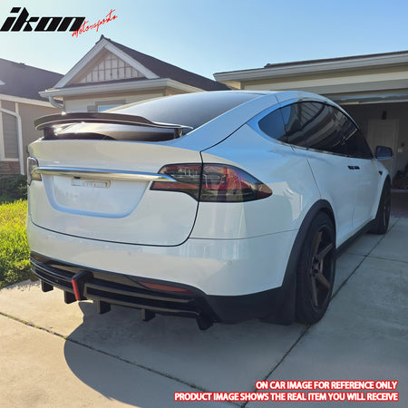 Fits 16-21 Tesla Model X LED Rear Bumper Diffuser Lip W/ 6-Fin PP Matte Black