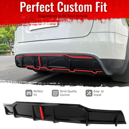 Fit 2022-2026 Tesla Model X Rear Diffuser W/LED Gloss Black