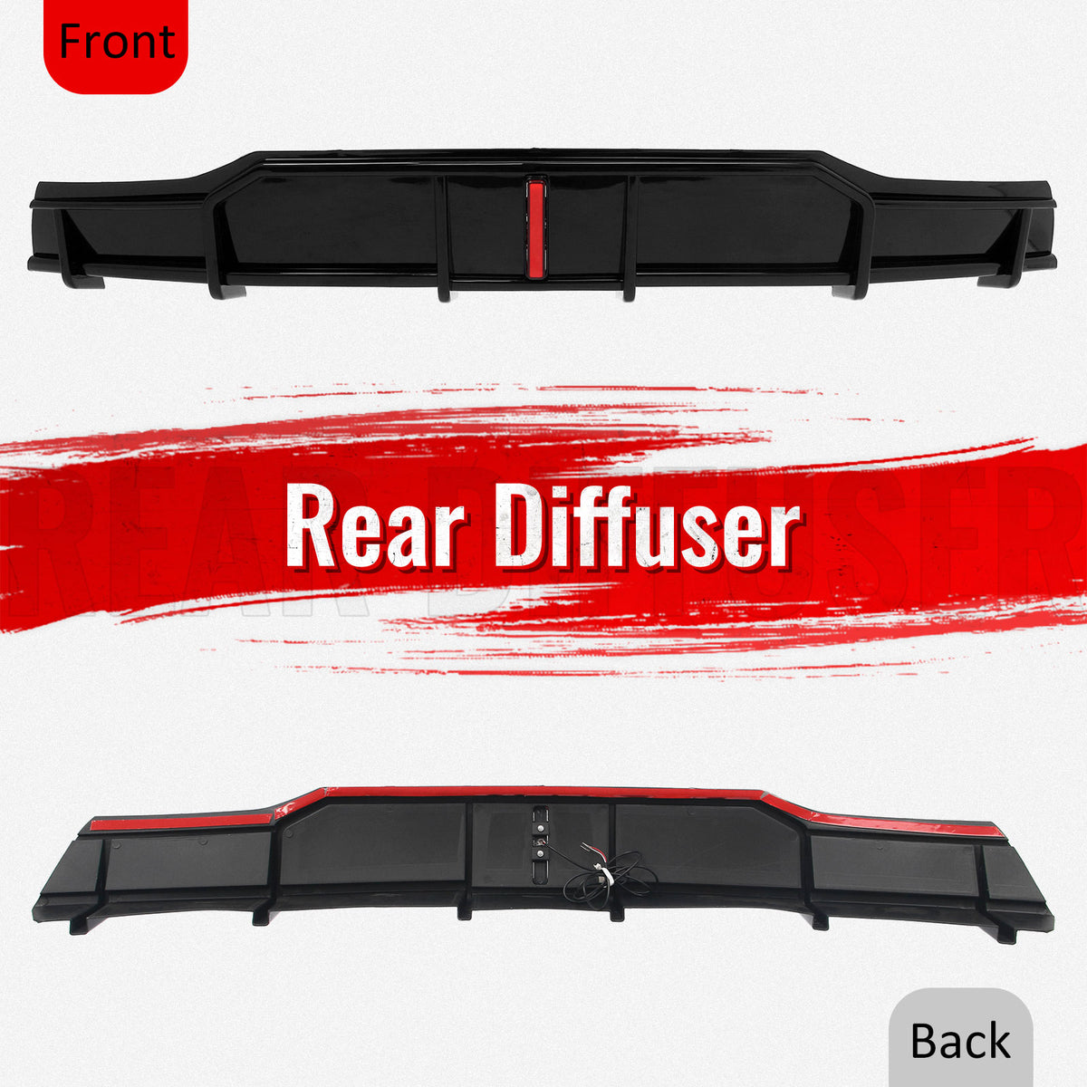 Fits 22-26 Tesla Model X IKON Style Rear Bumper Lip Diffuser W/LED Gloss Black