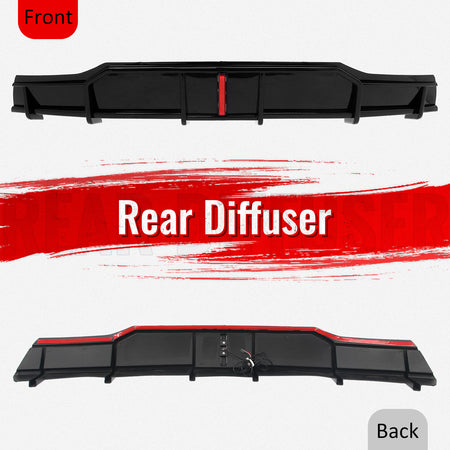 Fits 22-26 Tesla Model X IKON Style Rear Bumper Lip Diffuser W/LED Gloss Black