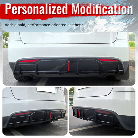 Fits 22-26 Tesla Model X IKON Style Rear Bumper Lip Diffuser W/LED Gloss Black