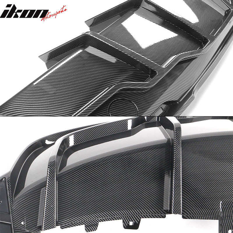 IKON MOTORSPORTS, Rear Diffuser Compatible With 2020-2023 Tesla Model Y, IKON Style PP Rear Bumper Lip Shark Fin Splitter 3PC, 2021