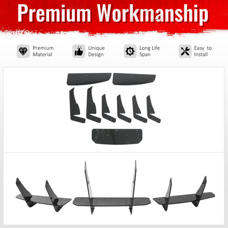 Fits 20-25 Tesla Model Y IKON Rear Bumper Lip Diffuser Shark Fin Gloss Black 3PC