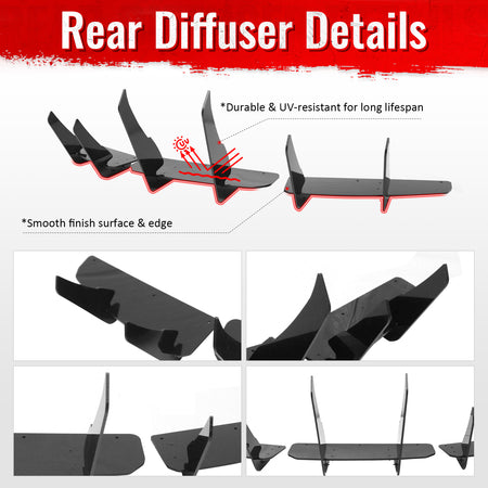 Fits 20-25 Tesla Model Y IKON Rear Bumper Lip Diffuser Shark Fin Gloss Black 3PC