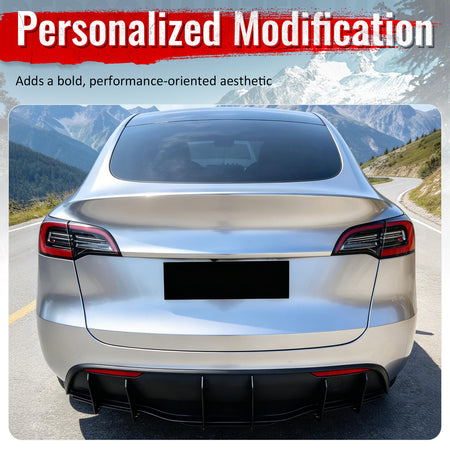 Fits 20-25 Tesla Model Y IKON Rear Bumper Lip Diffuser Shark Fin Gloss Black 3PC