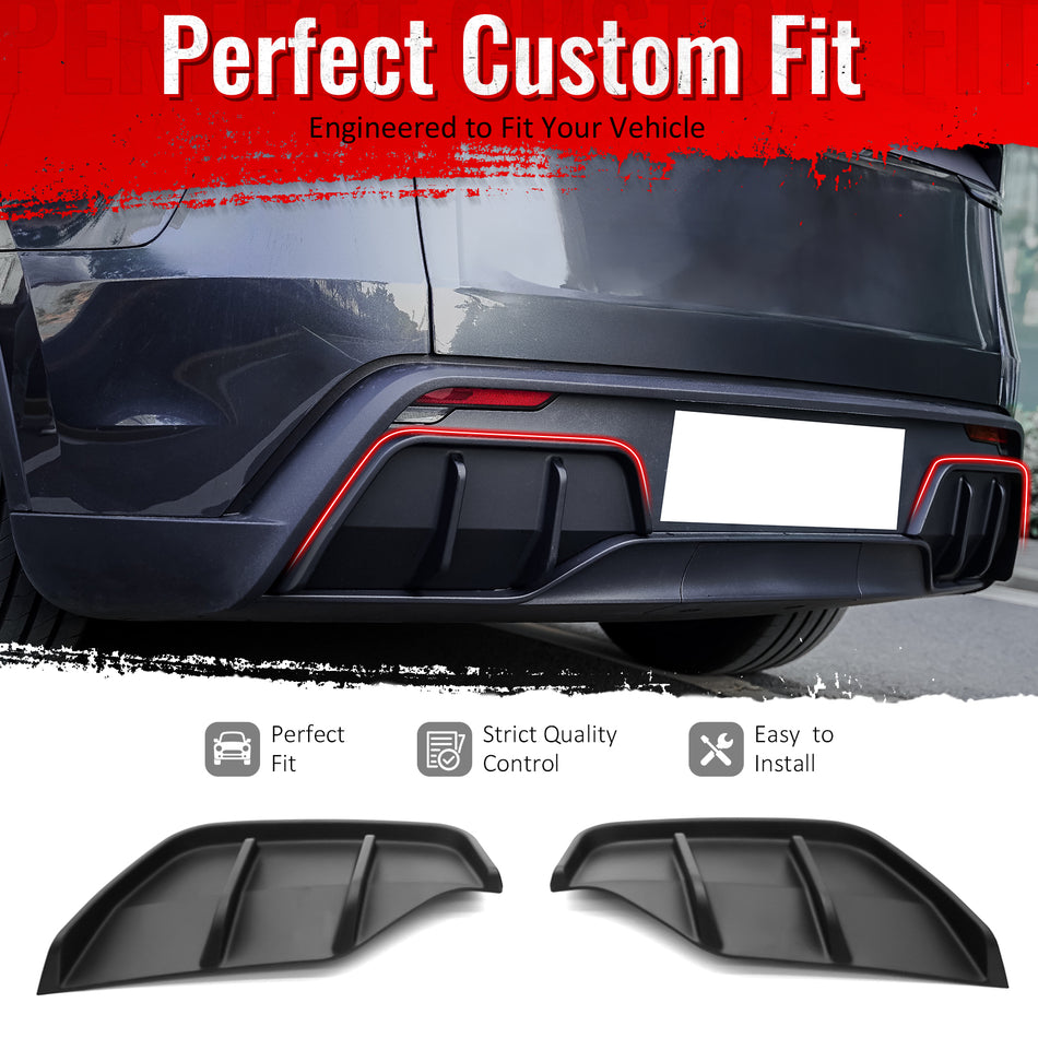 IKON MOTORSPORTS Rear Aprons, Compatible with 2025-2026 Tesla Model Y Juniper,  IKON Style PP Polypropylene PP Matte Black Rear Bumper Lip Lower Side Spat Valance Winglet Canard Protector 2PCS