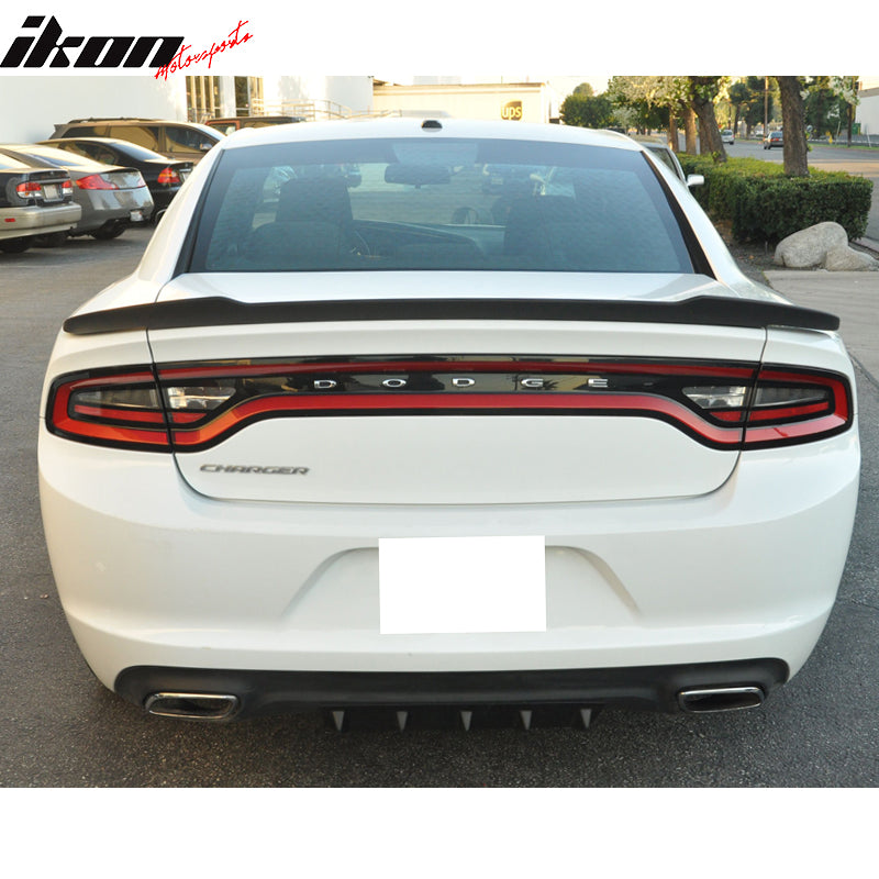 Matte Black Rear Bumper Diffuser Lip For 2015-2023 Dodge Charger SRT – ABS, Shark Fin Style