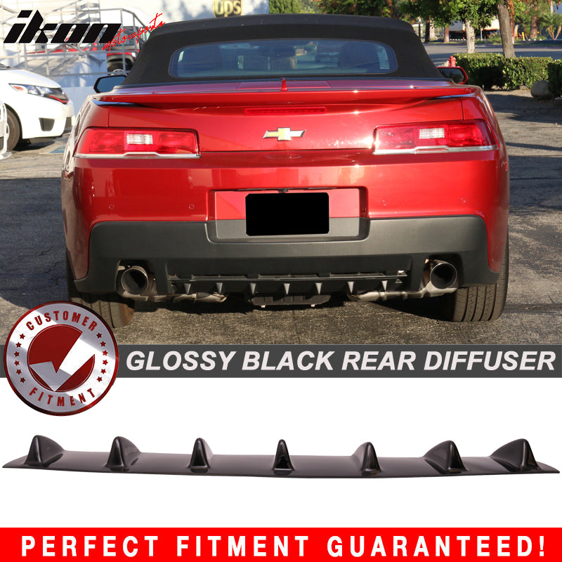 2014-2015 Chevy Camaro V6 7 Fins Gloss Black Rear Bumper Diffuser ABS