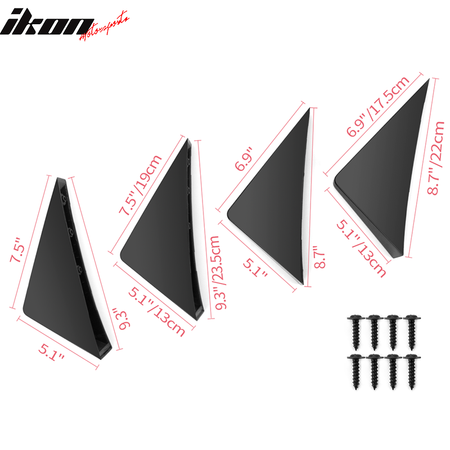 Universal 4PCS Rear Bumper Lip Lower Diffuser Shark Fins Unpainted Black ABS