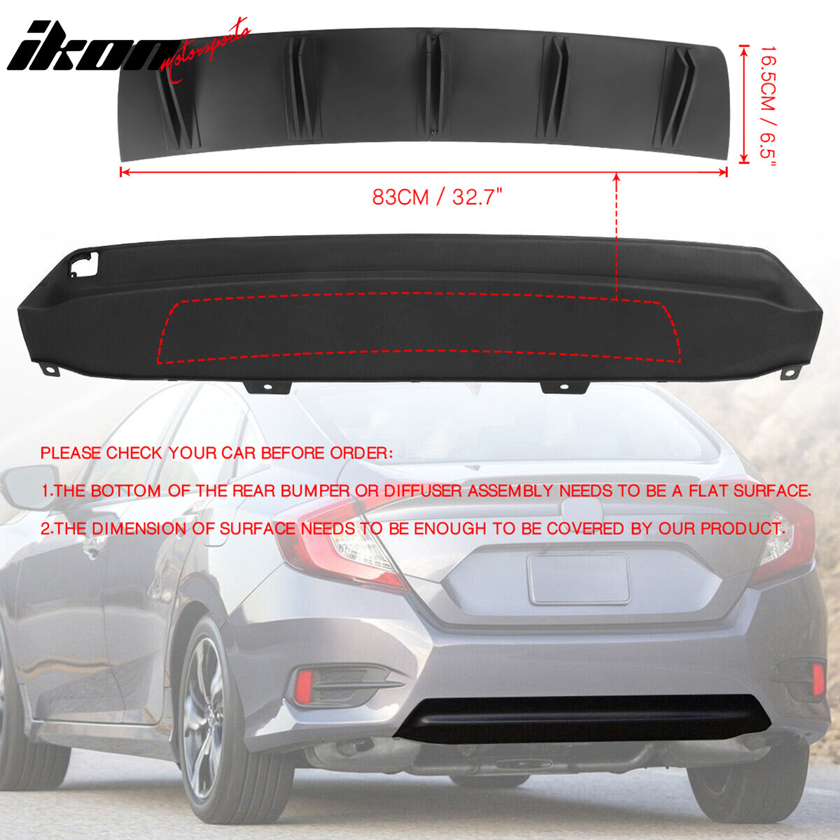 Universal 2PC Rear Diffuser Shark Fin Design 33 5 Fins - PP