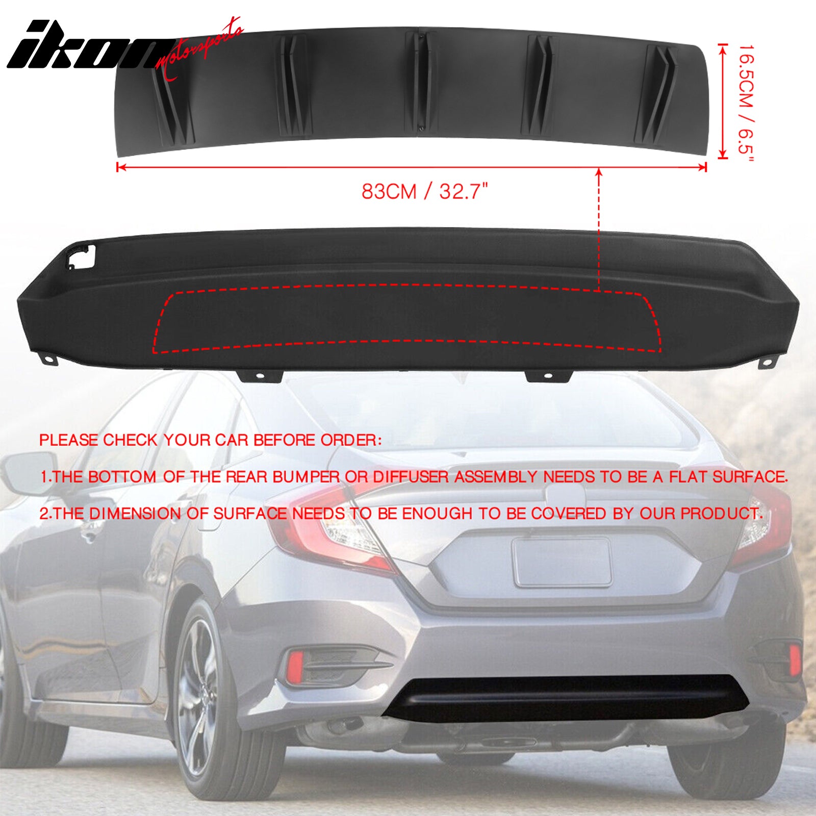 Universal 2PC Rear Diffuser Shark Fin Design 33 5 Fins - PP