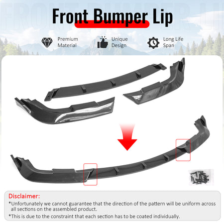Fits 05-10 Chrysler 300 C IKON Style Front Bumper Lip PP Carbon Fiber Print 3PCS