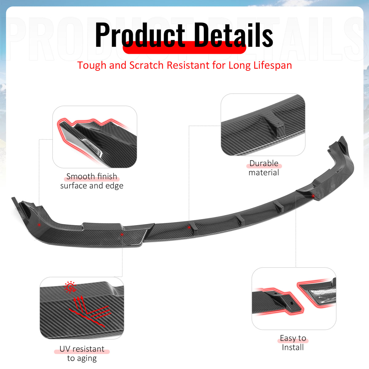 Fits 05-10 Chrysler 300 C IKON Style Front Bumper Lip PP Carbon Fiber Print 3PCS