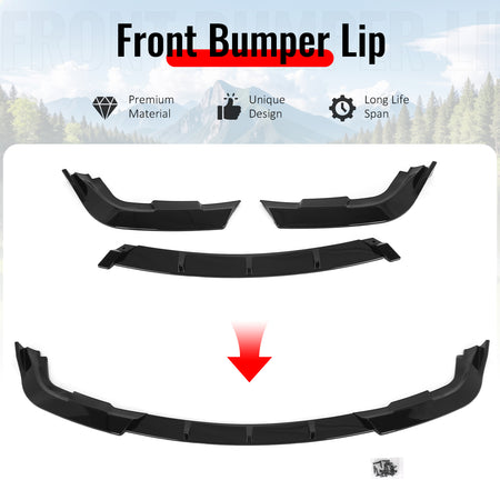 Fits 05-10 Chrysler 300 C IKON Style Front Bumper Lip Chin PP Gloss Black 3PCS
