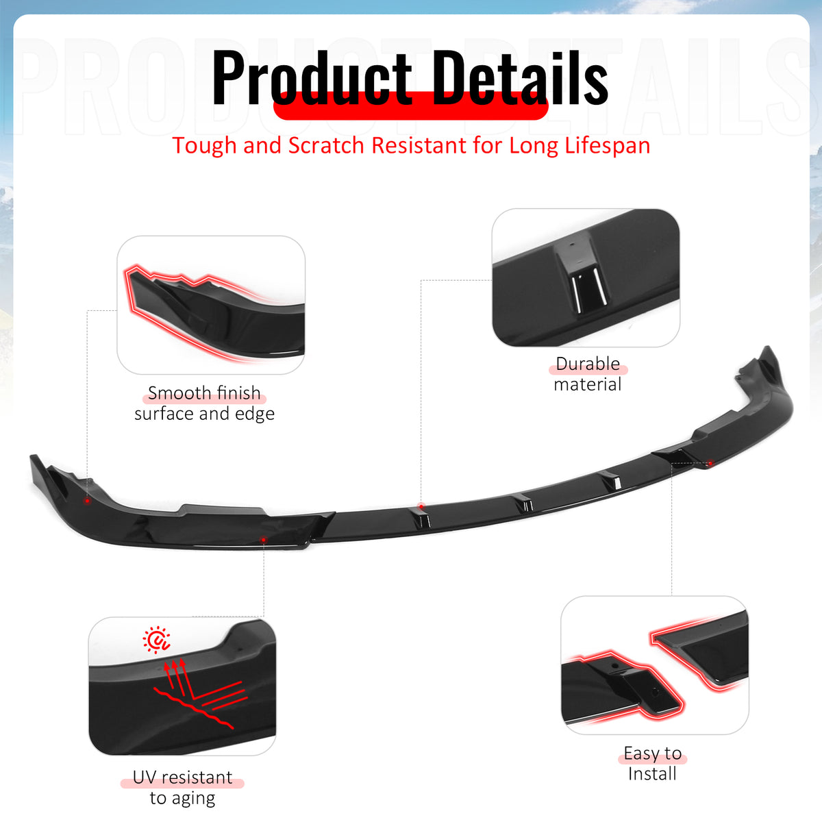 Fits 05-10 Chrysler 300 C IKON Style Front Bumper Lip Chin PP Gloss Black 3PCS