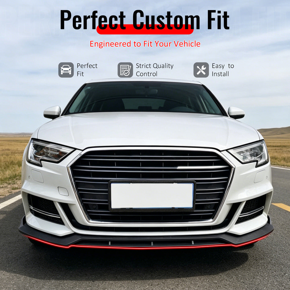 IKON MOTORSPORTS Front Bumper Lip, Compatible with 2017–2020 Audi S3 A3 8V S-Line Bumper, IKON Style Gloss Black PP Polypropylene Add-on Air Dam Chin Spoiler Protector Splitter 4PCS