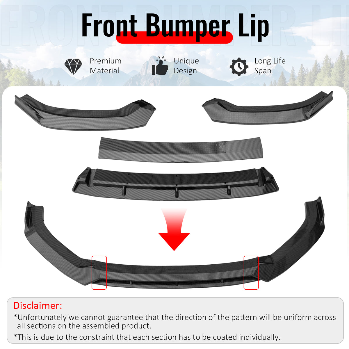 Fits 2017–2020 Audi S3 A3 8V S-Line Front Bumper Lip Spoiler Carbon Fiber Print