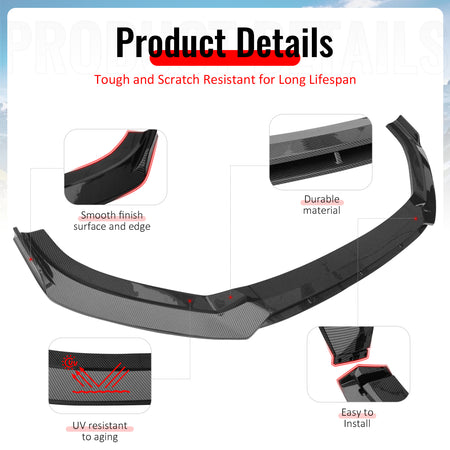 Fits 2017–2020 Audi S3 A3 8V S-Line Front Bumper Lip Spoiler Carbon Fiber Print