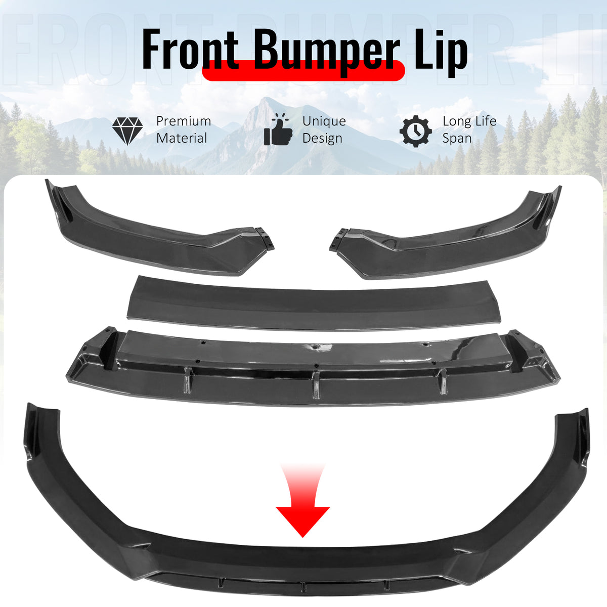 Fits 2017–2020 Audi S3 A3 8V S-Line IKON Front Bumper Lip Spoiler Gloss Black PP