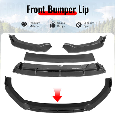 Fits 2017–2020 Audi S3 A3 8V S-Line IKON Front Bumper Lip Spoiler Gloss Black PP