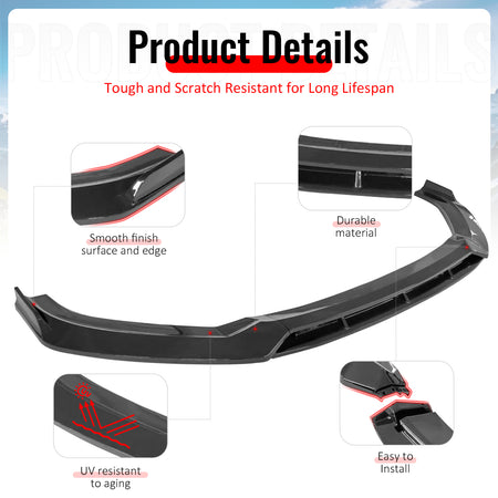 Fits 2017–2020 Audi S3 A3 8V S-Line IKON Front Bumper Lip Spoiler Gloss Black PP