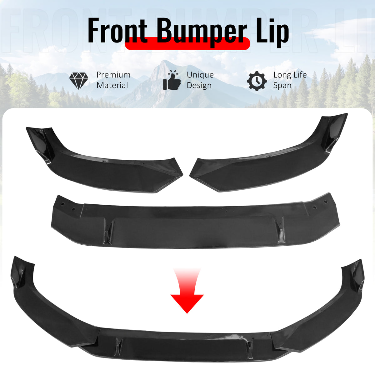 Fits 2017–2018 Audi A4 Quattro B9 IKON Front Bumper Lip Spoiler Gloss Black PP