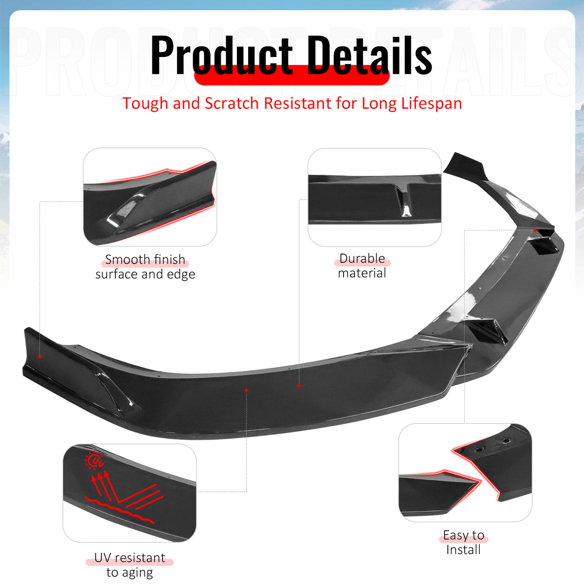 Fits 2017–2018 Audi A4 Quattro B9 IKON Front Bumper Lip Spoiler Gloss Black PP