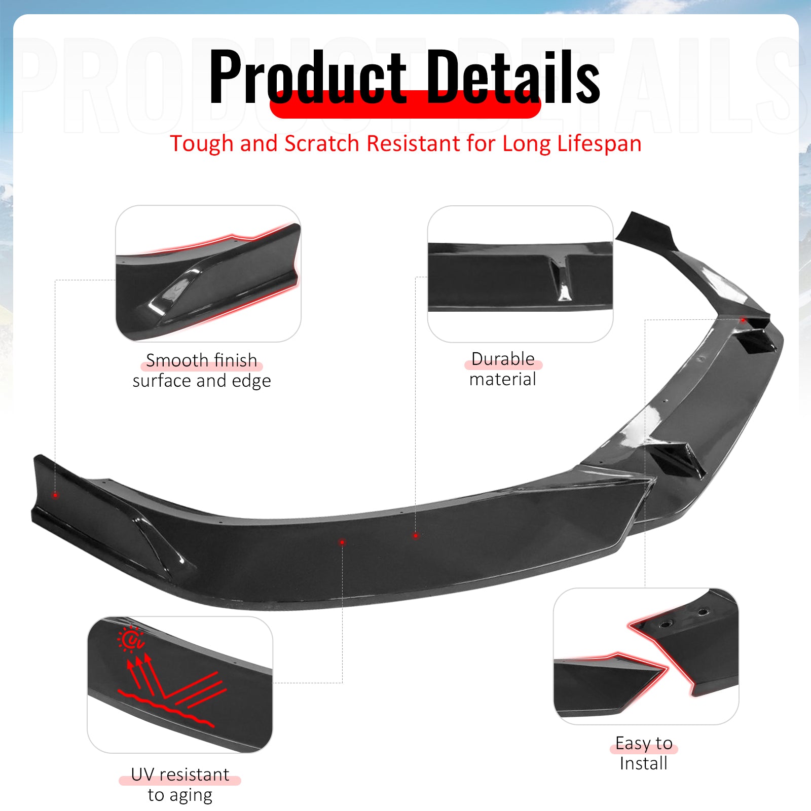 Fits 2017–2018 Audi A4 Quattro B9 IKON Front Bumper Lip Spoiler Gloss Black PP