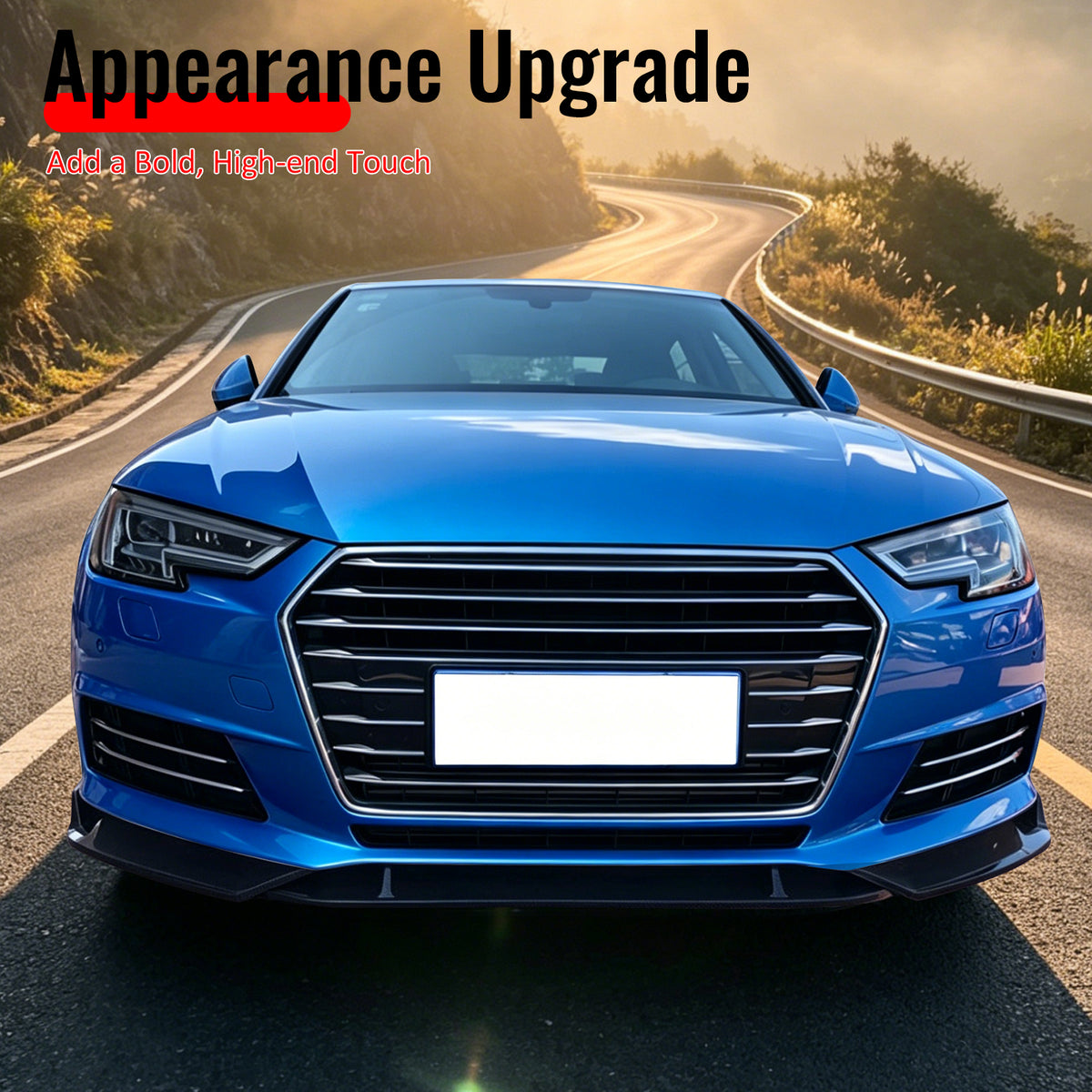 Fits 2017–2018 Audi A4 Quattro B9 IKON Front Bumper Lip Spoiler Gloss Black PP