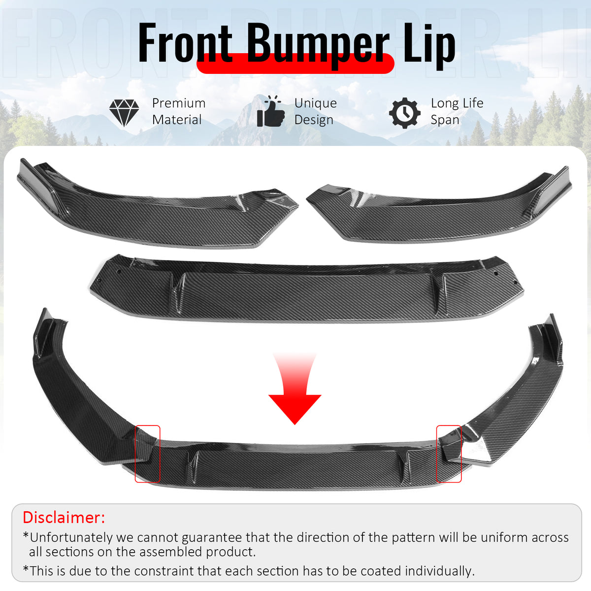 Fits 2017–2018 Audi S4 A4 Quattro B9 Front Bumper Lip Spoiler Carbon Fiber Print