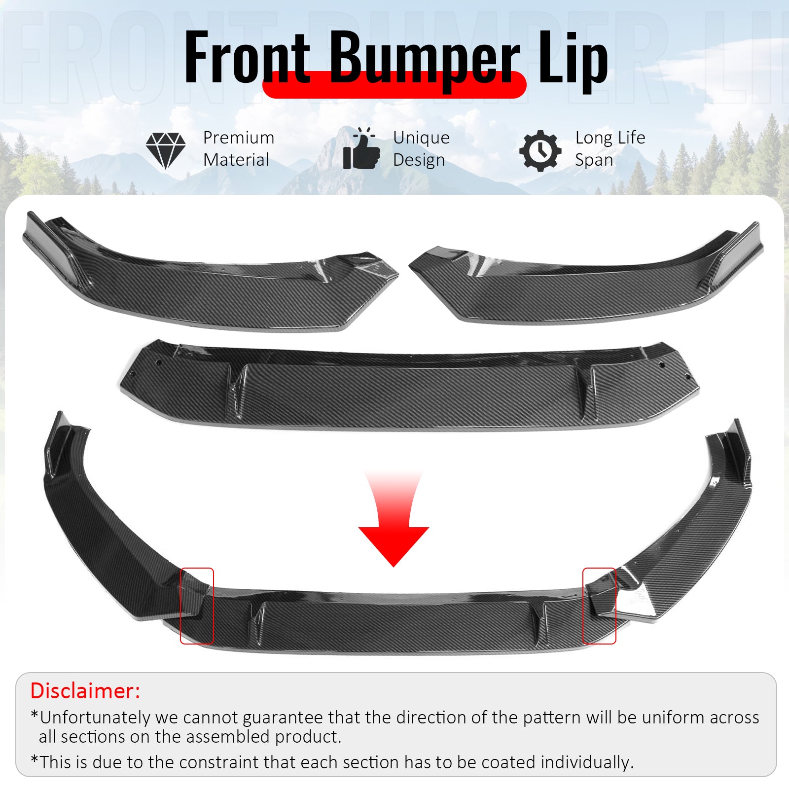 Fits 2017–2018 Audi S4 A4 Quattro B9 Front Bumper Lip Spoiler Carbon Fiber Print