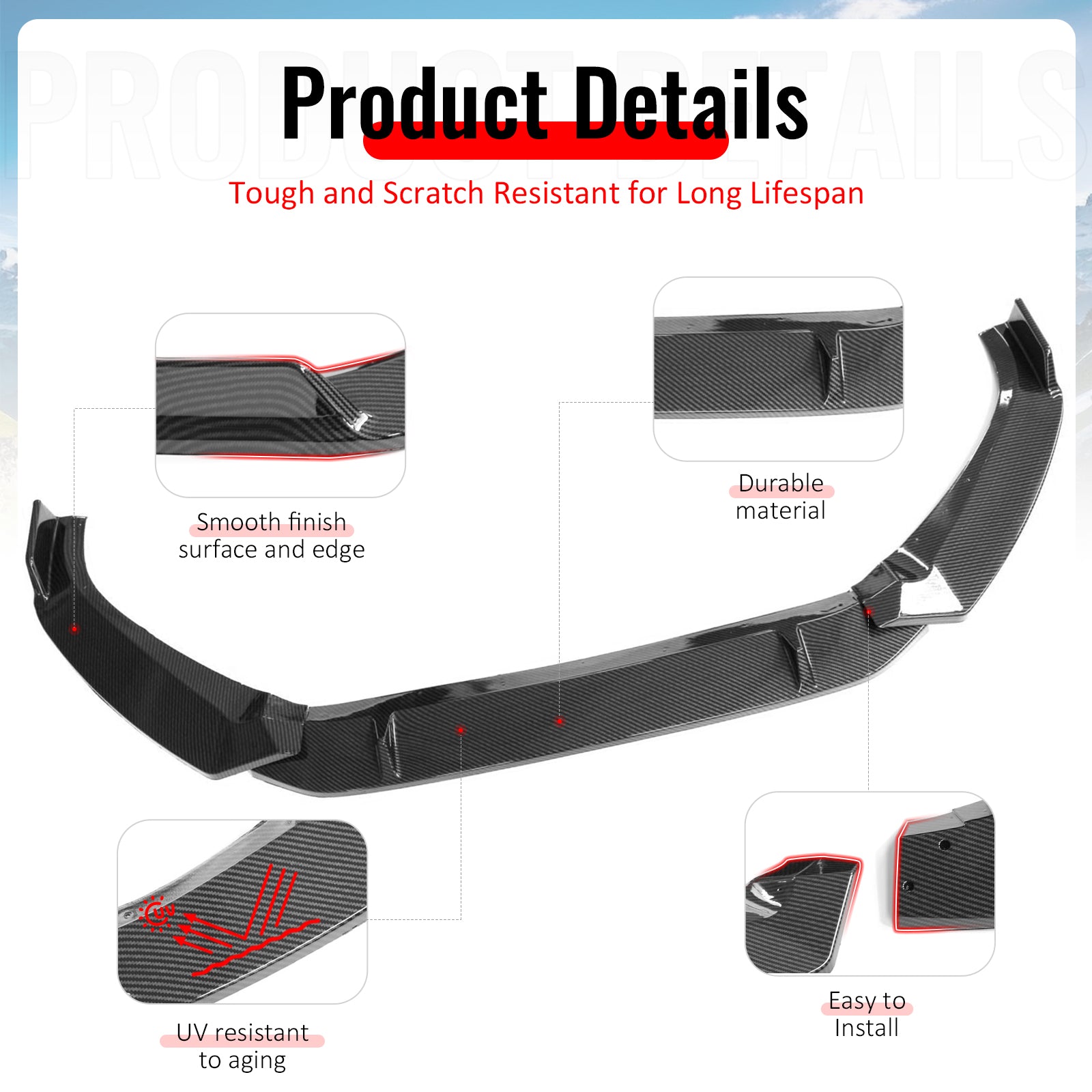 Fits 2017–2018 Audi S4 A4 Quattro B9 Front Bumper Lip Spoiler Carbon Fiber Print