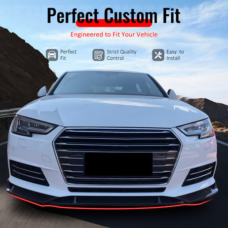 IKON MOTORSPORTS Front Bumper Lip, Compatible with 2017–2018 Audi B9 S4 A4 Quattro S-Line Bumper, IKON Style Gloss Black PP Polypropylene Add-on Air Dam Chin Spoiler Protector Splitter 3PCS