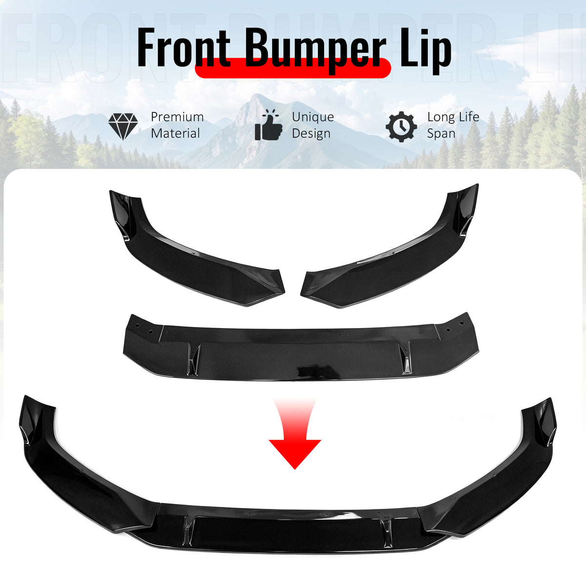 For 2017–2018 Audi S4 A4 Quattro B9 IKON Front Bumper Lip Spoiler Gloss Black PP