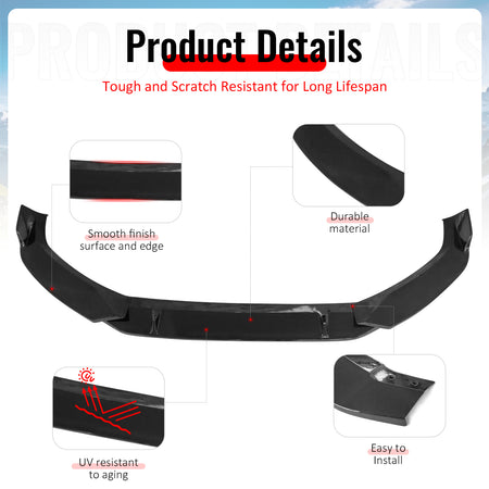 For 2017–2018 Audi S4 A4 Quattro B9 IKON Front Bumper Lip Spoiler Gloss Black PP