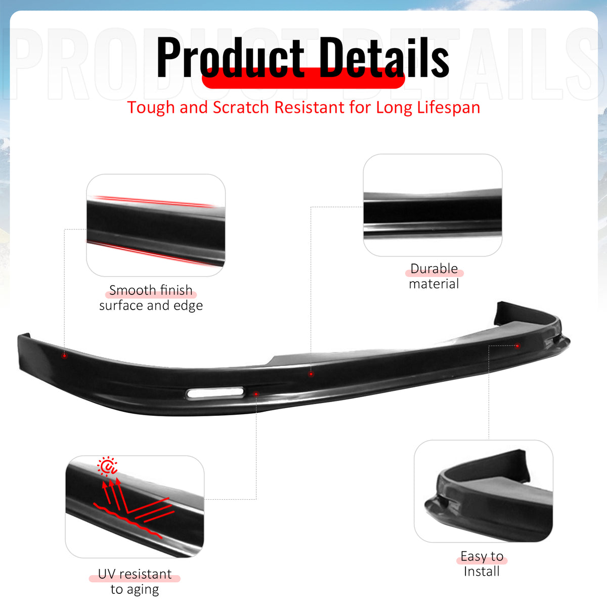 Fits 98-01 Acura Integra Mugen Style Front Bumper Lip Spoiler Chin PU Unpainted