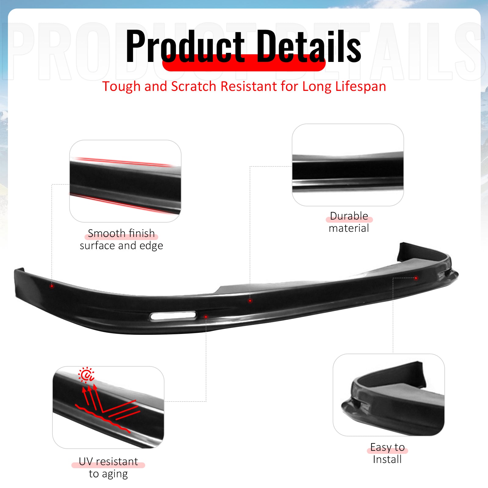 Fits 98-01 Acura Integra Mugen Style Front Bumper Lip Spoiler Chin PU Unpainted
