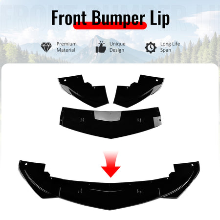 Fits 17-21 Alfa Romeo Giulia Standard Bumper IKON Front Lip 3PCS Gloss Black ABS