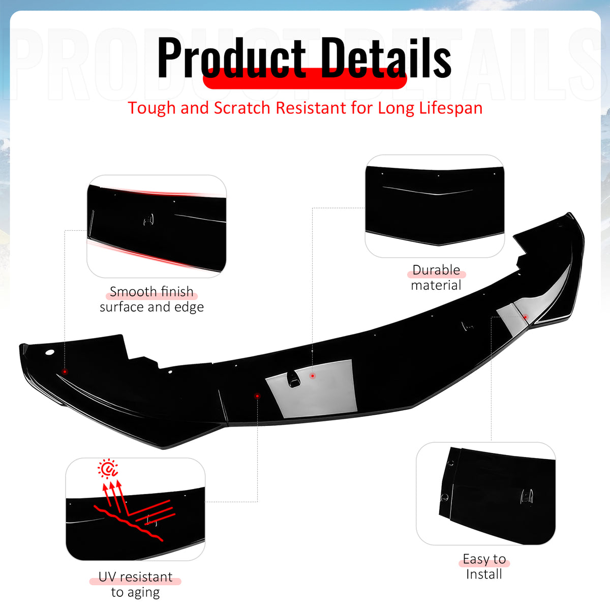 Fits 17-21 Alfa Romeo Giulia Standard Bumper IKON Front Lip 3PCS Gloss Black ABS