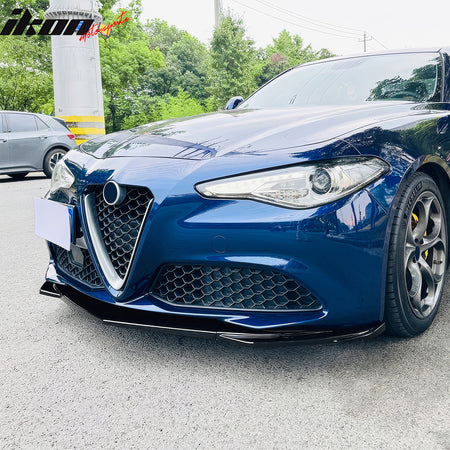 Fits 17-21 Alfa Romeo Giulia Standard Bumper IKON Front Lip 3PCS Gloss Black ABS