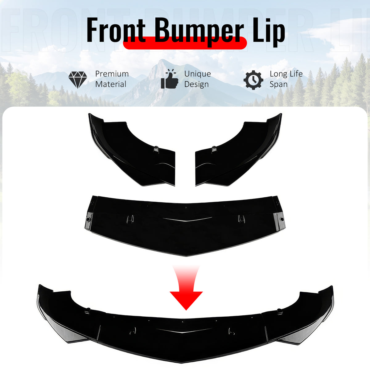 Fits 17-26 Alfa Romeo Giulia Sport Line IKON Front Bumper Lip 3PCS Gloss Black