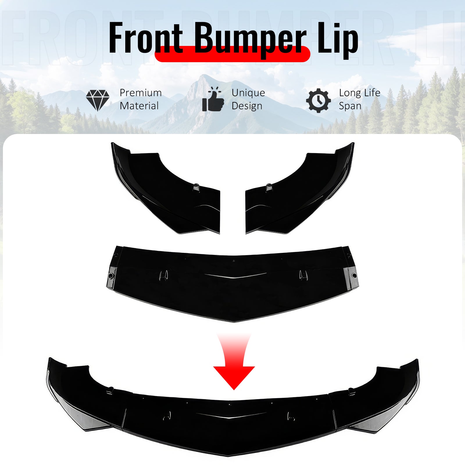 Fits 17-26 Alfa Romeo Giulia Sport Line IKON Front Bumper Lip 3PCS Gloss Black